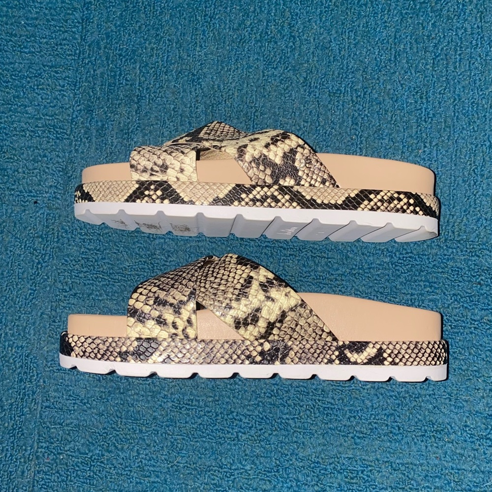 Sam Edelman Snake Print Slide Sandals in Black and Cream - Picture 3 of 6